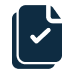 Dark blue icon of two overlapping documents with a white checkmark centered on the front document, symbolizing approved or completed paperwork.